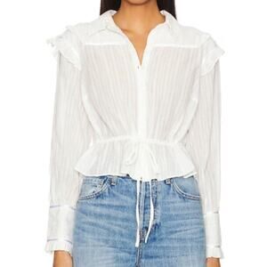 Free People XS Daybreak Peplum button-up Top in White NWT ruffle ribbon details